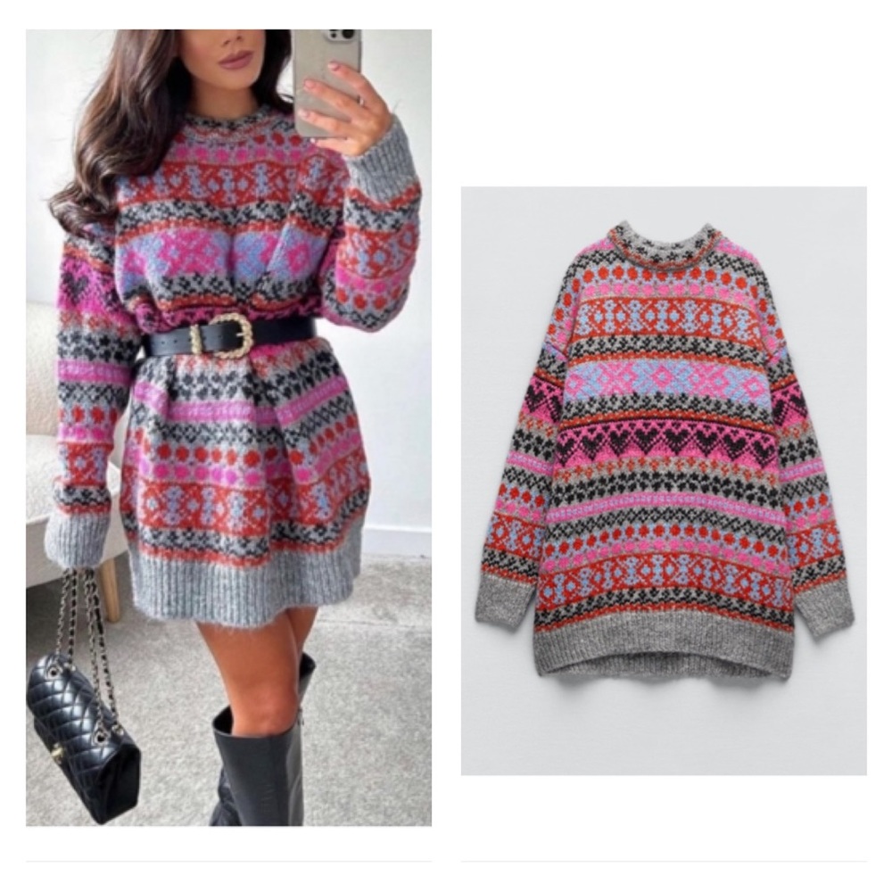 NWT Zara longline jacquard sweater